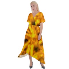 Golden Abstract Stars Cross Front Sharkbite Hem Maxi Dress by DimitriosArt