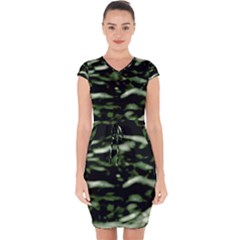 Green  Waves Abstract Series No5 Capsleeve Drawstring Dress  by DimitriosArt