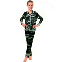 Green  Waves Abstract Series No5 Kid s Satin Long Sleeve Pajamas Set by DimitriosArt