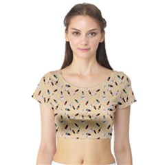 Festive Champagne Short Sleeve Crop Top by SychEva