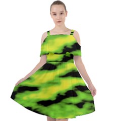 Green  Waves Abstract Series No12 Cut Out Shoulders Chiffon Dress by DimitriosArt