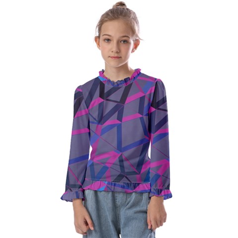 3d Lovely Geo Lines Kids  Frill Detail Tee by Uniqued