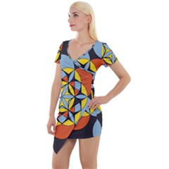 Abstract Pattern Geometric Backgrounds   Short Sleeve Asymmetric Mini Dress by Eskimos