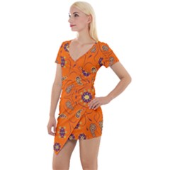 Floral Pattern Paisley Style  Short Sleeve Asymmetric Mini Dress by Eskimos