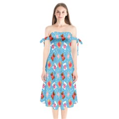 Cute Cats And Bears Shoulder Tie Bardot Midi Dress by SychEva