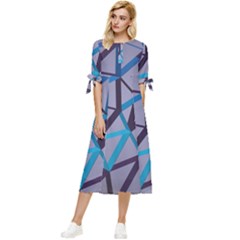 3d Lovely Geo Lines 2 Bow Sleeve Chiffon Midi Dress by Uniqued