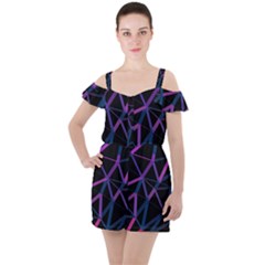 3d Lovely Geo Lines  V Ruffle Cut Out Chiffon Playsuit by Uniqued