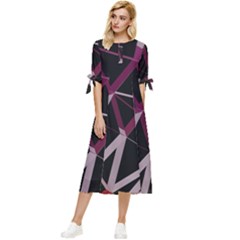 3d Lovely Geo Lines Iii Bow Sleeve Chiffon Midi Dress by Uniqued