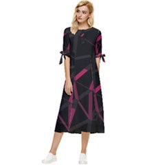 3d Lovely Geo Lines Viii Bow Sleeve Chiffon Midi Dress by Uniqued