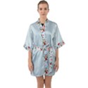 boho flower light blue Half Sleeve Satin Kimono  View1