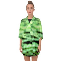 Green  Waves Abstract Series No13 Half Sleeve Chiffon Kimono by DimitriosArt