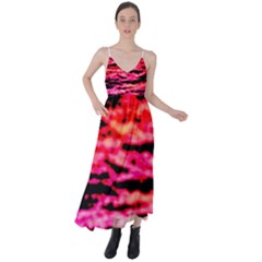 Red  Waves Abstract Series No15 Tie Back Maxi Dress by DimitriosArt