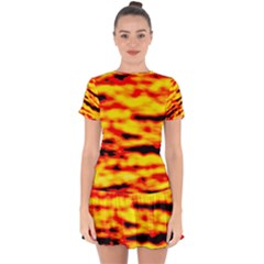 Red  Waves Abstract Series No16 Drop Hem Mini Chiffon Dress by DimitriosArt