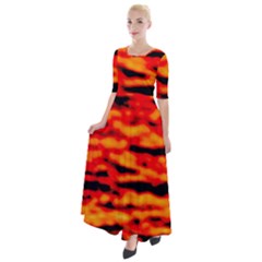 Red  Waves Abstract Series No17 Half Sleeves Maxi Dress by DimitriosArt