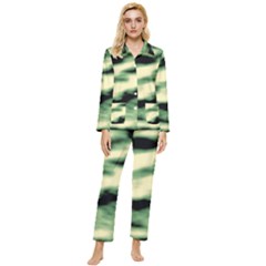 Green  Waves Abstract Series No14 Womens  Long Sleeve Velvet Pocket Pajamas Set by DimitriosArt