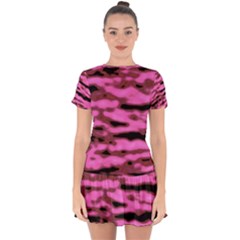 Pink  Waves Abstract Series No1 Drop Hem Mini Chiffon Dress by DimitriosArt