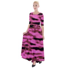 Pink  Waves Abstract Series No1 Half Sleeves Maxi Dress by DimitriosArt