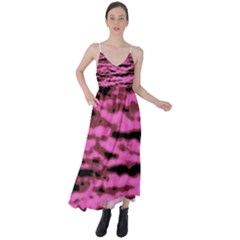 Pink  Waves Abstract Series No1 Tie Back Maxi Dress by DimitriosArt