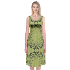 Floral Folk Damask Pattern Fantasy Flowers  Midi Sleeveless Dress by Eskimos