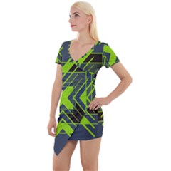 Abstract Geometric Design    Short Sleeve Asymmetric Mini Dress by Eskimos