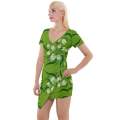 Floral Folk Damask Pattern  Short Sleeve Asymmetric Mini Dress by Eskimos