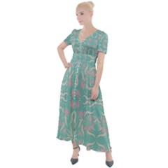 Floral Folk Damask Pattern  Button Up Short Sleeve Maxi Dress by Eskimos