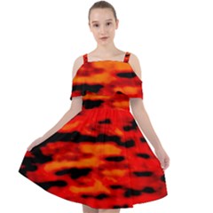 Red  Waves Abstract Series No16 Cut Out Shoulders Chiffon Dress by DimitriosArt