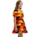 Red  Waves Abstract Series No17 Kids  Short Sleeve Dolly Dress View3