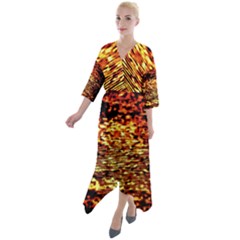 Yellow Waves Flow Series 1 Quarter Sleeve Wrap Front Maxi Dress by DimitriosArt