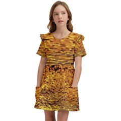 Gold Waves Flow Series 1 Kids  Frilly Sleeves Pocket Dress by DimitriosArt