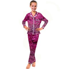 Pink  Waves Flow Series 1 Kid s Satin Long Sleeve Pajamas Set by DimitriosArt