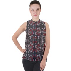 Floral Folk Damask Pattern Fantasy Flowers Floral Geometric Fantasy Mock Neck Chiffon Sleeveless Top by Eskimos