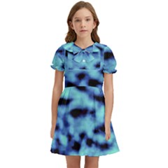 Blue Waves Flow Series 4 Kids  Bow Tie Puff Sleeve Dress