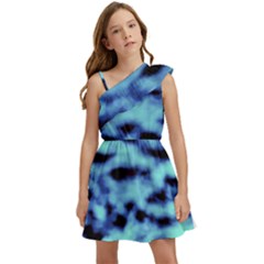 Blue Waves Flow Series 4 Kids  One Shoulder Party Dress