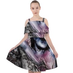 Watercolor Girl Cut Out Shoulders Chiffon Dress by MRNStudios