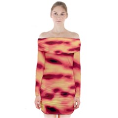 Red Waves Flow Series 4 Long Sleeve Off Shoulder Dress by DimitriosArt