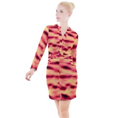 Red Waves Flow Series 4 Button Long Sleeve Dress by DimitriosArt