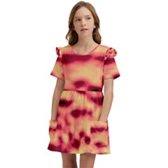 Red Waves Flow Series 4 Kids  Frilly Sleeves Pocket Dress by DimitriosArt