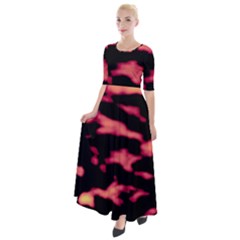 Red Waves Flow Series 5 Half Sleeves Maxi Dress by DimitriosArt