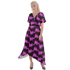 Abstract Waves Cross Front Sharkbite Hem Maxi Dress by SychEva