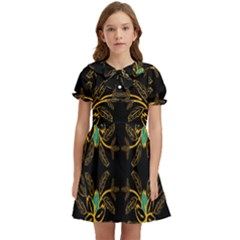 Floral Folk Damask Pattern  Kids  Bow Tie Puff Sleeve Dress