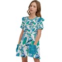 Autumn Mushrooms blue Kids  Frilly Sleeves Pocket Dress View3