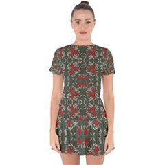 Floral Folk Damask Pattern Fantasy Flowers Floral Geometric Fantasy Drop Hem Mini Chiffon Dress by Eskimos