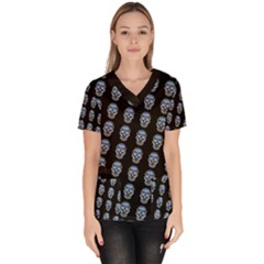 Skulls, Demonic Skull Pattern, Frida Kahlo Stylised Women s V-neck Scrub Top by Casemiro