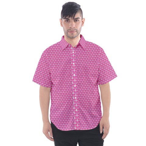 Pink White Abstract Print Men s Short Sleeve Shirt by SeaworthyClothing