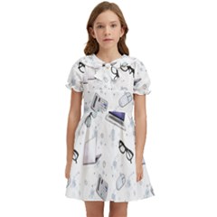 Computer Work Kids  Bow Tie Puff Sleeve Dress by SychEva