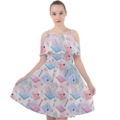 Notepads Pens And Pencils Cut Out Shoulders Chiffon Dress by SychEva