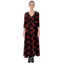 Weed Pattern Button Up Boho Maxi Dress by Valentinaart