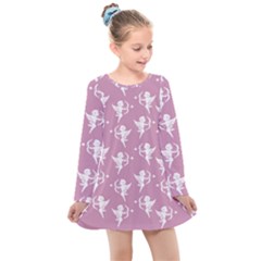 Cupid Pattern Kids  Long Sleeve Dress by Valentinaart