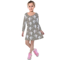 Cupid Pattern Kids  Long Sleeve Velvet Dress by Valentinaart